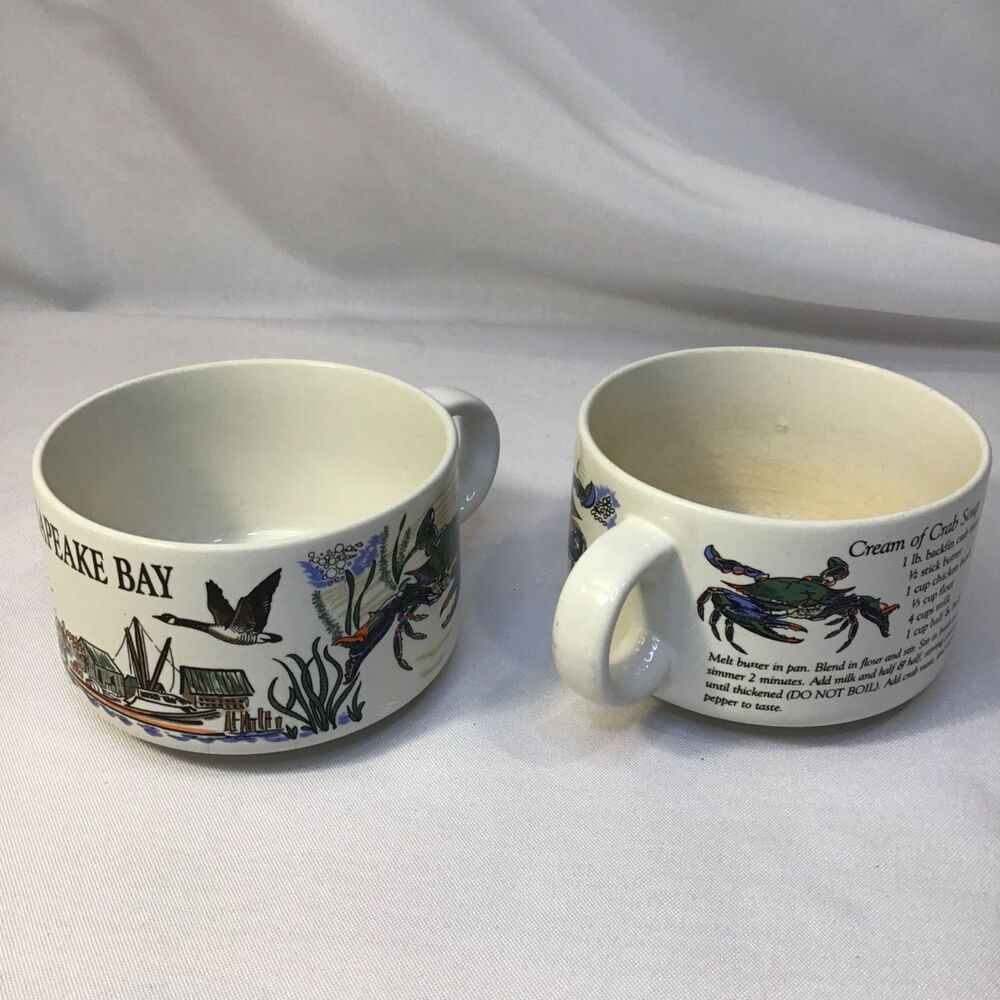 Traub Blue Crab Chesapeake Bay Soup Mug Bowl(Set of 2) Embossed with Soup Recipe